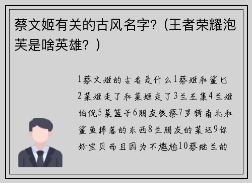 蔡文姬有关的古风名字？(王者荣耀泡芙是啥英雄？)